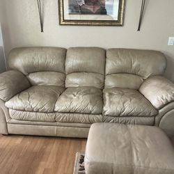 🔥 MUST-SELL TODAY — Tan Leather Couch + Ottoman — $119.99 (Oxnard Area) 🔥