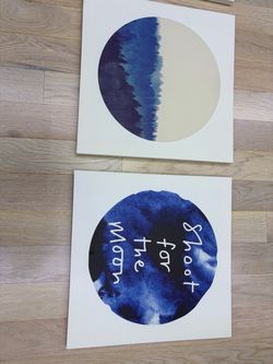 Set of 3 Blue Watercolor Moon Canvas Prints