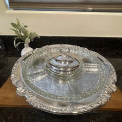 Sheridan Silver Plated 17" Ornate Lazy Susan Pedestal Tray 