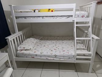 White Wood Twin over Full Bunk Bed