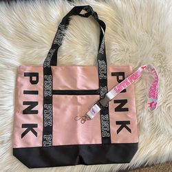 Brand New PINK Logo Shoulder Tote Bag & Lanyard Keychain 