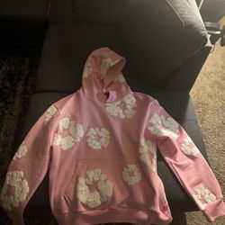 PINK DENIM TEAR HOODIE SIZE (S) SMALL