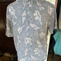 PreOwned Kahala Hawaiian Print Gray Full Button Men's Medium 