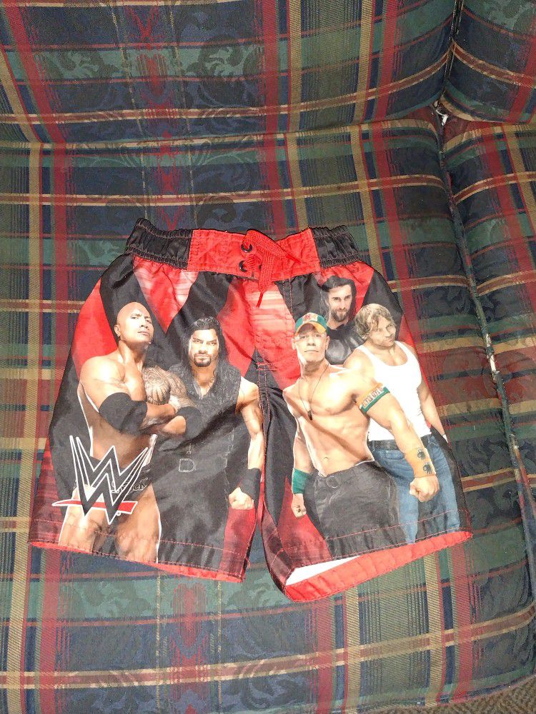 WWE WRESTLING BOYS SWIMMING TRUNKS SIZE XS 4-5 COLOR RED KIDS THE ROCK AND MORE
