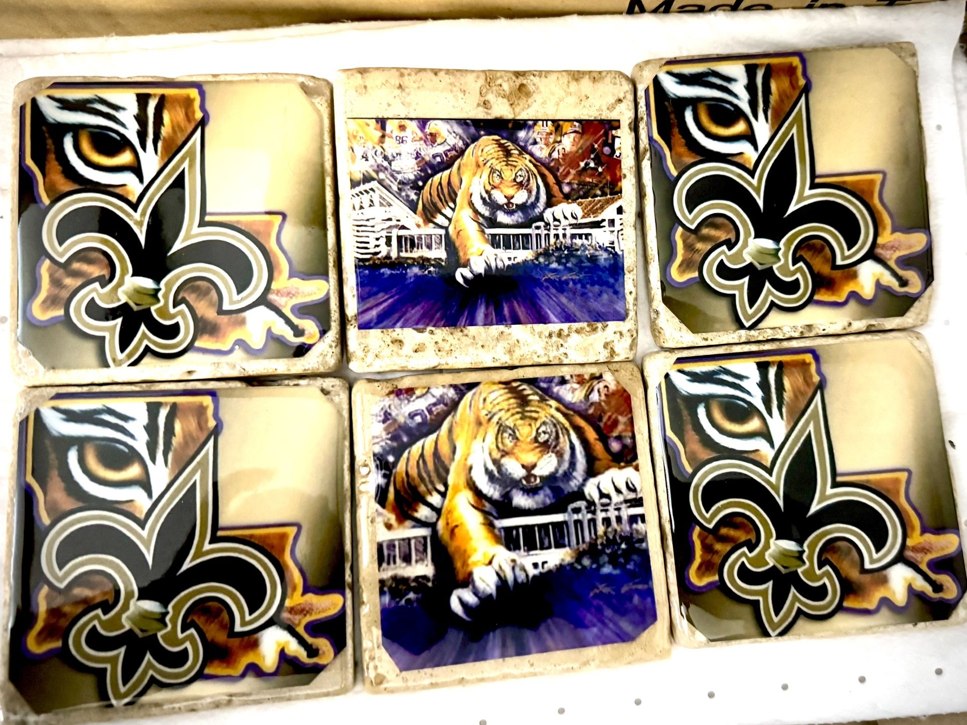 LSU Tiger Fleur De Lis 6 Piece Coaster Set