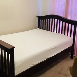Double Solid Wood Bed Frame Convertible Crib
