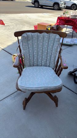 Vintage Wood Swivel Armchair with Floral Cushions