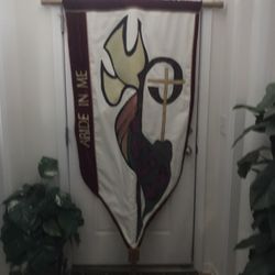 Two Extremely Beautiful Church Banners With Their T-shaped Poles (77” X 50”) Made From A Very Nice Material