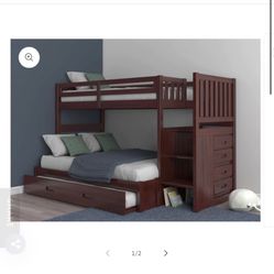 New Brown Bunk Bed Twin Bed Over Full Bed With Trundle Bed 