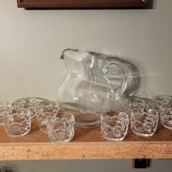 Christmas Egg Nog Glass and Pitcher serving set 1 Pitcher & 10 glasses 