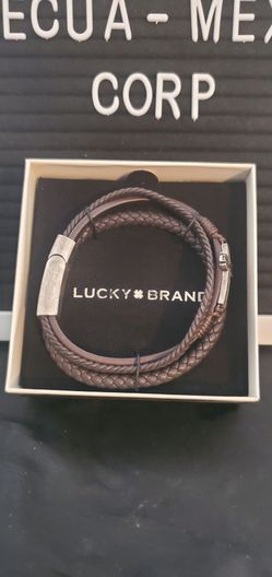 Lucky Brand Men's Braided Leather & Metal Cross Bracele