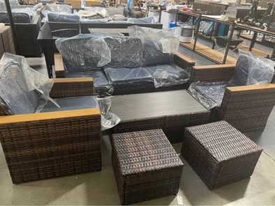 Assembled New 6 Pcs Outdoor Patio Furniture Set Arm Chair Ottoman Seats