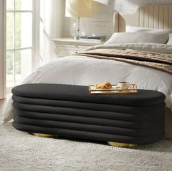 Brand New in Box Velvet Storage Bench (Black/Gold) - 54" | Banca de Almacenamiento Nueva