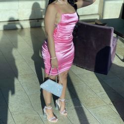pink satin dress