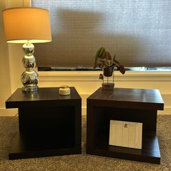 Modern Black & Espresso Cube Side Tables (Set of 2)