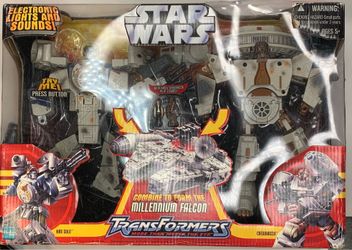 Hasbro Star Wars Transformers: Millennium Falcon Action Figures. Han Solo and Chewbacca