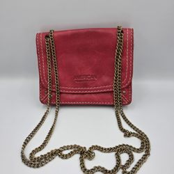 American Leather Co Red Genuine Leather Shoulder Purse Gold Chain Strap Small