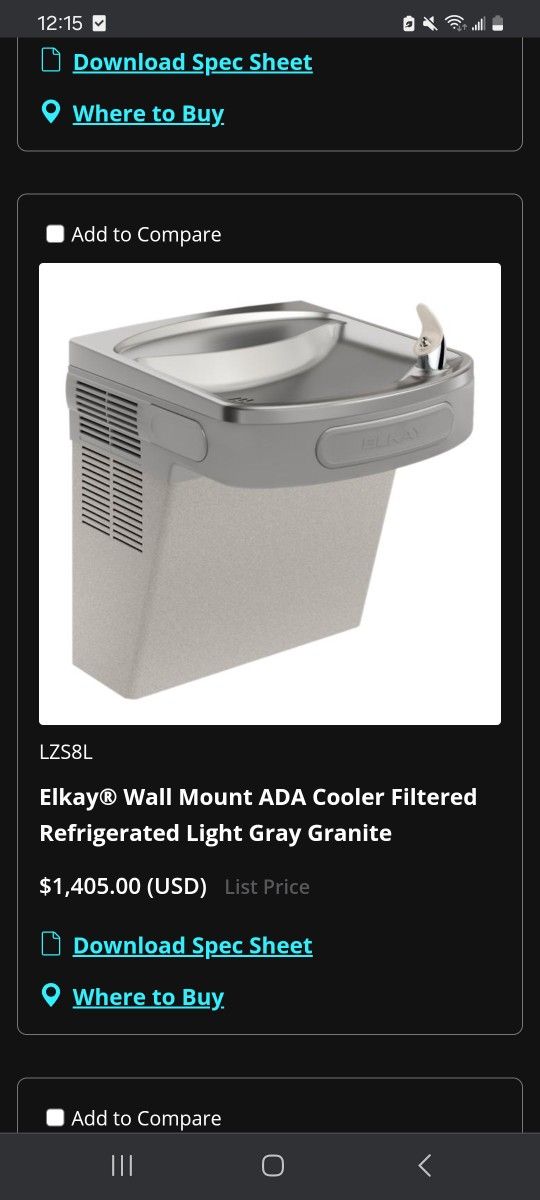 LZS8LElkay® Wall Mount ADA Cooler Filtered Refrigerated Light Gray Granite