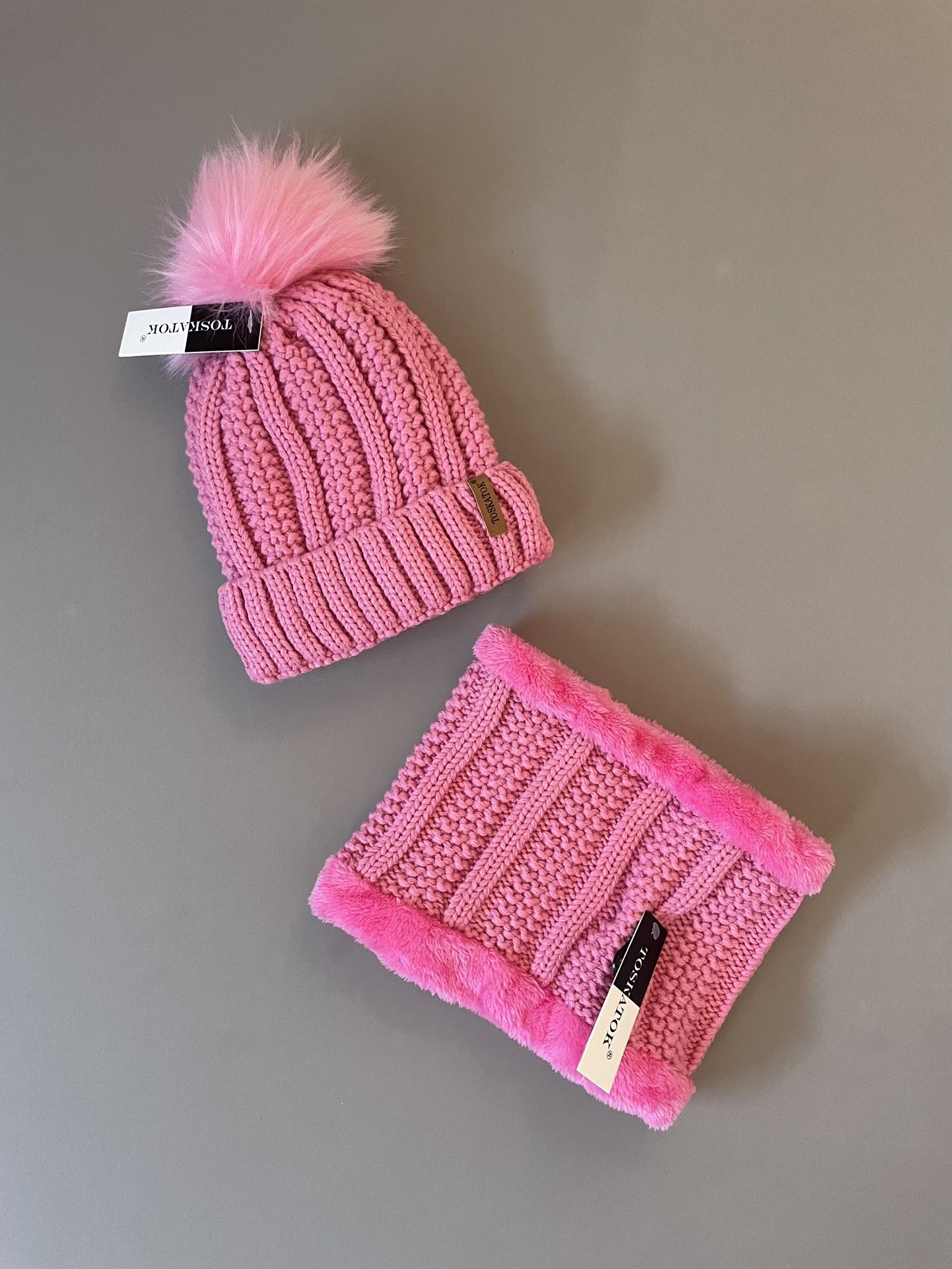 Bright Pink Hat And Neck Warmer