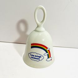 1980s Style Papel California Porcelain Bell Love Brings Rainbows - 4.5” Tall