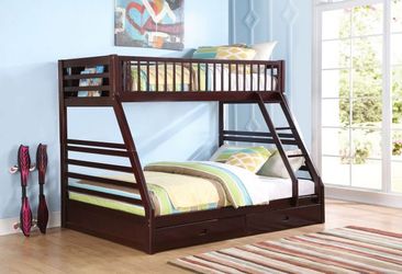 Twin XL Over Queen Espresso Bunk Bed with Drawers (NO CREDIT CHECK FINANCING)