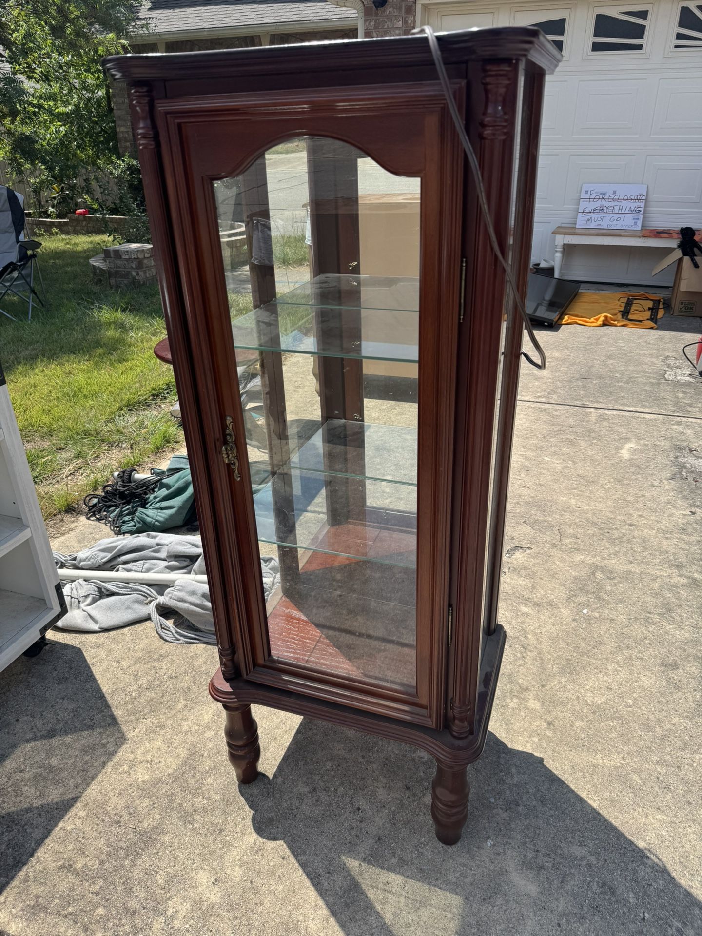 Antique Curio Cabinet With Lamp
