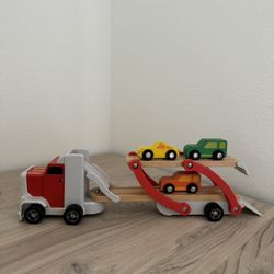 Toddler Wooden Truck Ramp Toy With Cars 