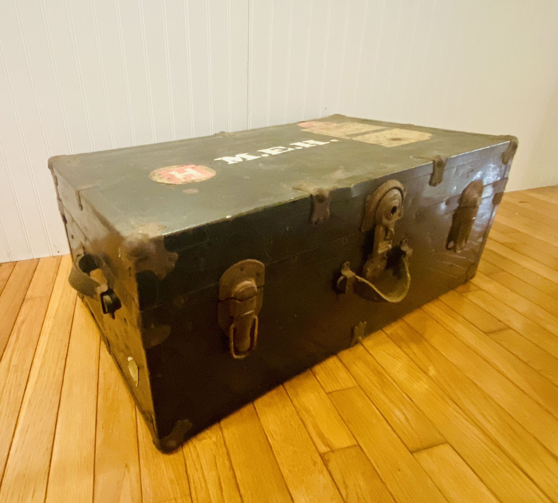 Steamer Trunk with 1955 US Army Travel Stickers