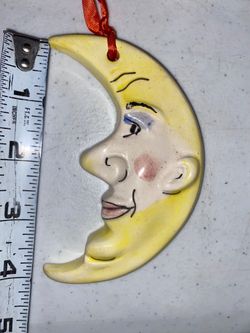 Ceramic moon face hand painted ornament crescent moon Christmas luna