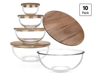 🚨PRICE DROP! 5-Piece Glass Mixing Bowl Set w/ Acacia Lids – ONLY $39!🚨
