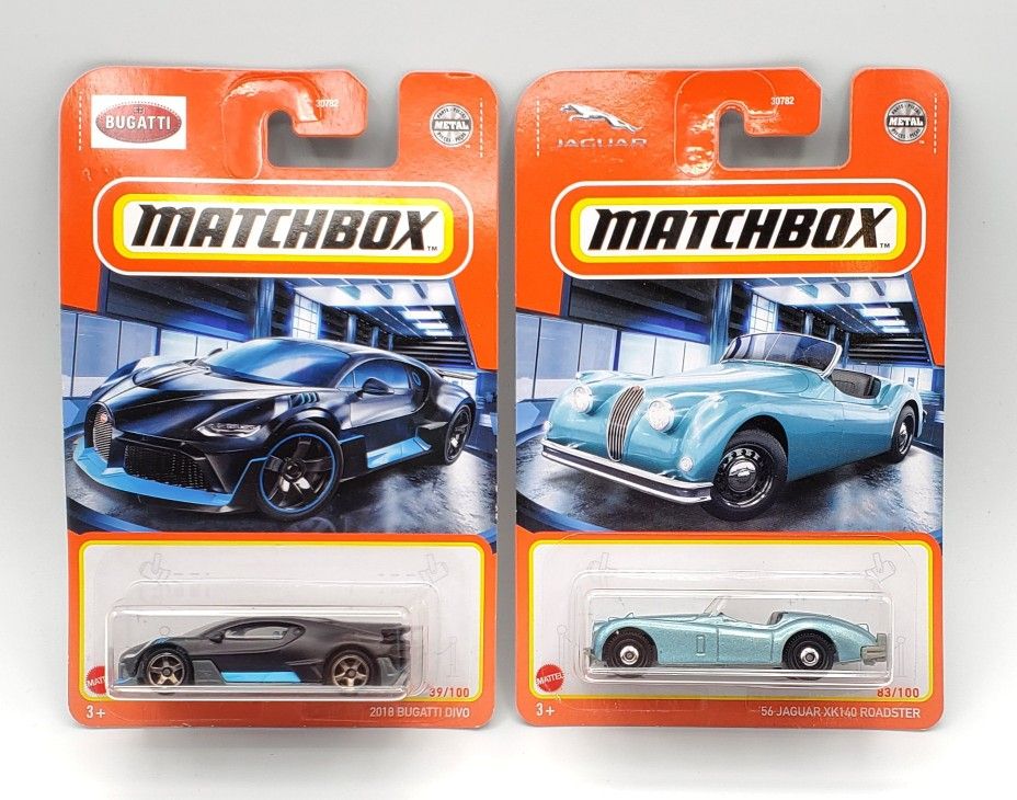 Matchbox '18 Bugatti Divo and '56 Jaguar XK140 Roadster