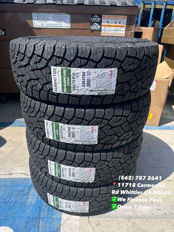 265/70/16 Kumho RoadVenture A/T New Set of Tires Installed and Balanced Set de Llantas Nuevas Instaladas y Balanceadas