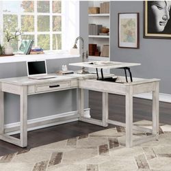 Brand New Antique White L-Shaped Office Desk