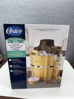 Oster Ice Cream Maker 4 Qt Wooden Bucket Electric NEW Open Box Complete