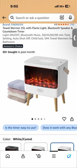 FAKMUYK 25L Towel Warmer with Flame Light & Bluetooth Speaker