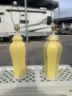 PAIR OF FAUX BAMBOO YELLOW LAMPS