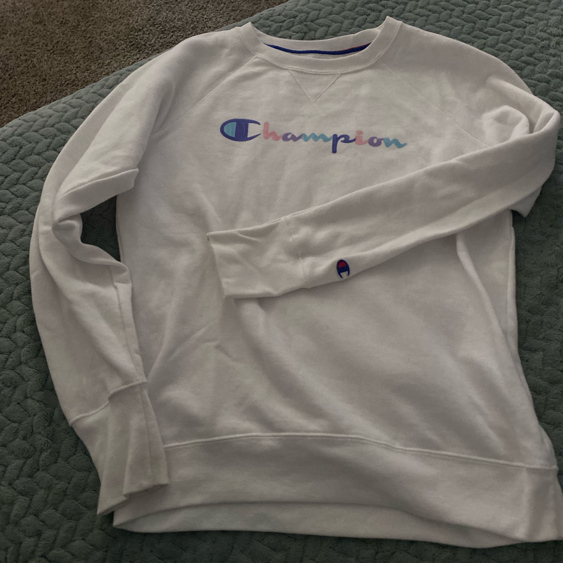 White Medium Champion sweatshirt with rainbow logo 