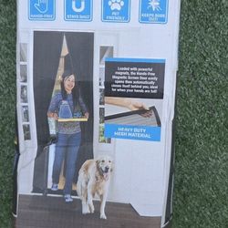 magnetic screen door. 
It provides hands-free entry and exit.
Magnets automatically keep the door closed