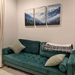 Green Velvet Sofa Couch Free Delivery 