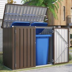 Outdoor Trash Can Storage Shed, 46 Cu.Ft Metal Garbage Bin Enclosure with Lift-