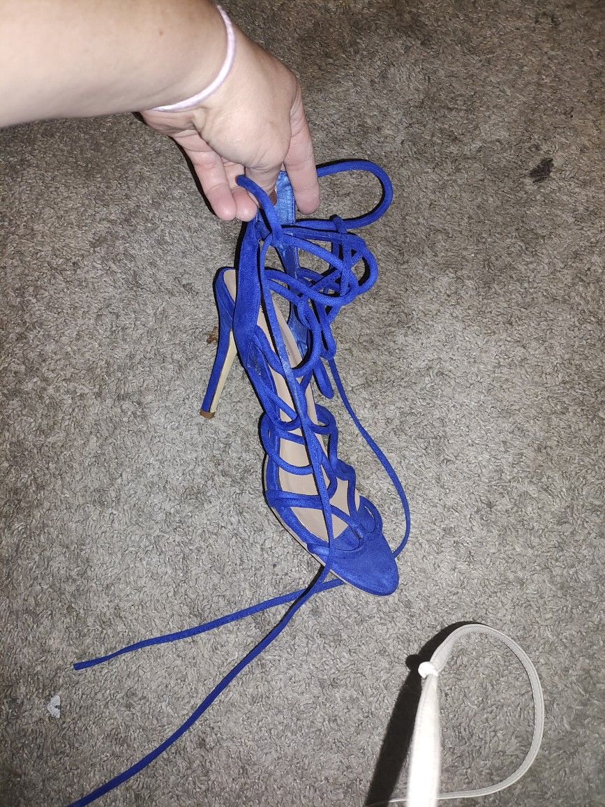 Bonnibel Strappy Blue Suede Heels Size 9