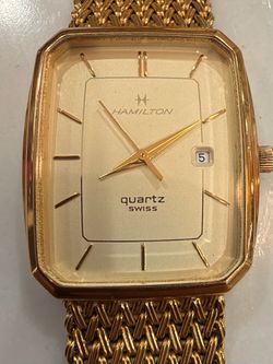 Vintage Hamilton Swiss Quartz Gold Tone Mesh Bracelet Watch Working