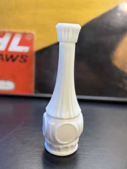 Vintage White Milk Glass Bud Vase 9” Fluted Coin Medallion