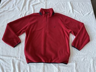 Vintage Y2K Mens Nautica Quarter Zip Fleece Red/Navy Pullover Sweater Large