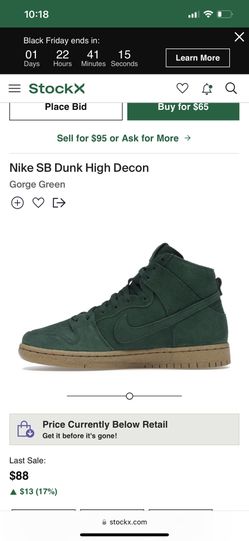 Green Suede Decon Dunks Size 7.5 Men 9 Women