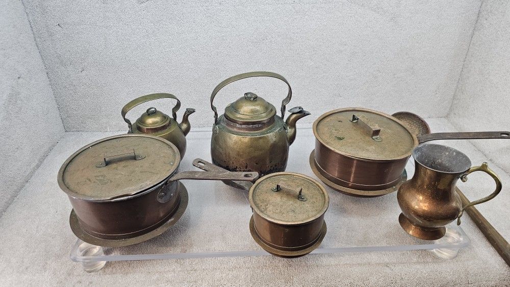 3 Vintage Skultuna copper pots lids and other stuff