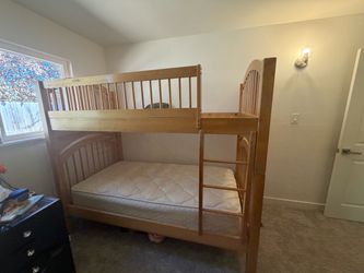 Wood Twin-over-Twin Bunk Bed with Mattresses