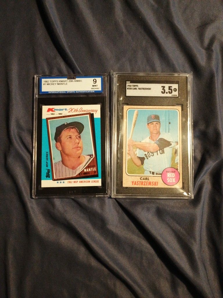 1968 Topps 'YAZ' SGC 3.5VG+ & MICKEY MANTLE 82 TOPPS KMART 20TH ANN. ISA MINT 9