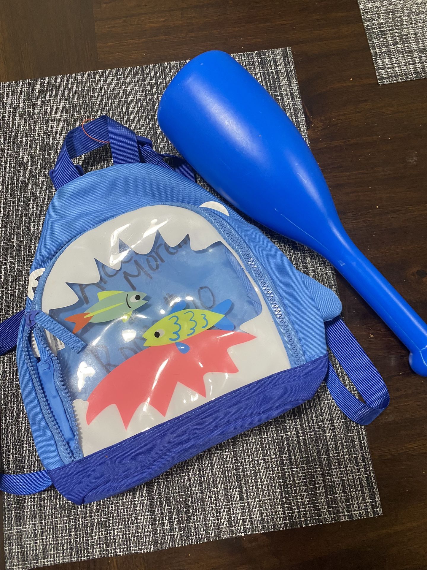 Boys Kids Shark Backpack With Small Baseball Bat