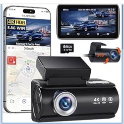 Dash Cam Front and Rear, 4K Full HD Dual Dash Camera for Cars, Built-in Memory Card Monitoring, 64GB Card, 5G WiFi GPS, Car Camera with 3" IPS Screen,